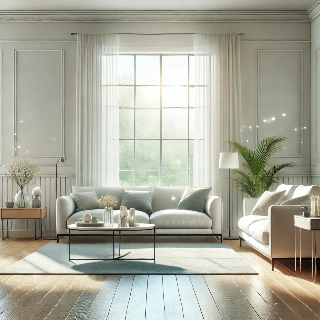 Happy family in a clean bright home